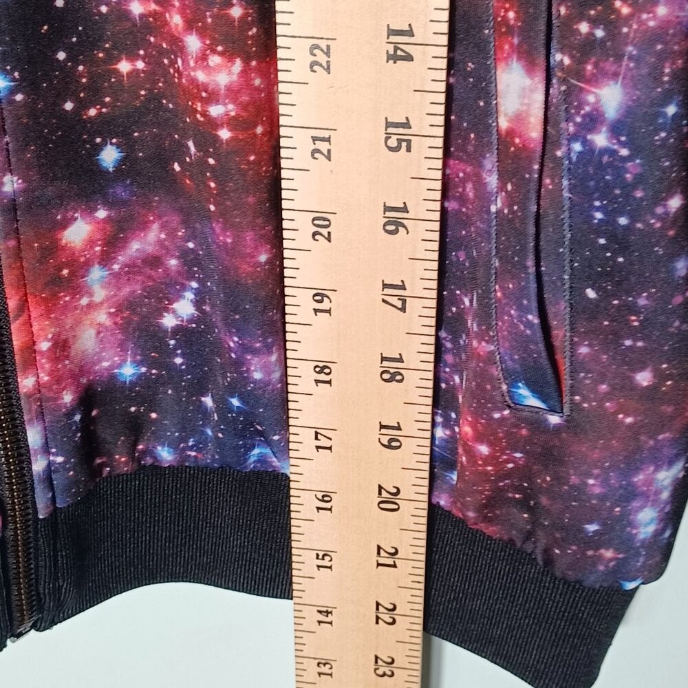 Hot Topic Bomber Jacket Womens Large Galaxy Stars Spacecore Purple Punk Skater - Picture 5 of 10